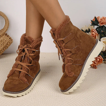 Round Toe Faux Fur Lined Lace Up Casual Snow Boots