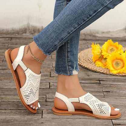 Hollow Out Slingback Strap Round Toe Plain Sandals