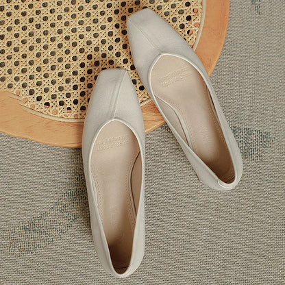 Elegant Square Toe Solid Color Slip On Chunky Heels