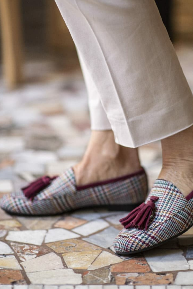 Plaid Textured Tassel Slip-On Loafers [Pre Order]