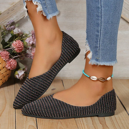 Contrast Color Print Pointed Toe Casual Low-Top Flats