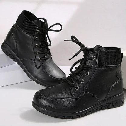 Patchwork Solid Color Round Toe Lace Up Martin Boots