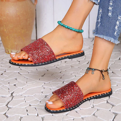Sequin Shimmering Quilted Solid Color Casual Slippers