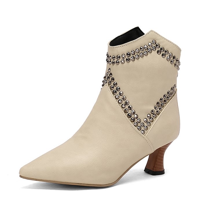 Colorblock Pattern Pointed Toe Rhinestone Decor Ankle Boots