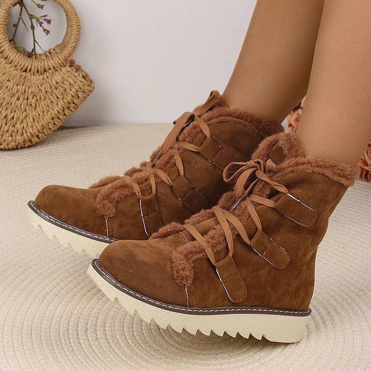 Round Toe Faux Fur Lined Lace Up Casual Snow Boots