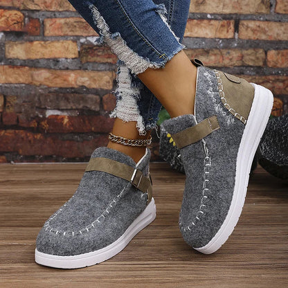 Colorblock Stitch Detail Patchwork Strap Buckle Round Toe Snow Boots