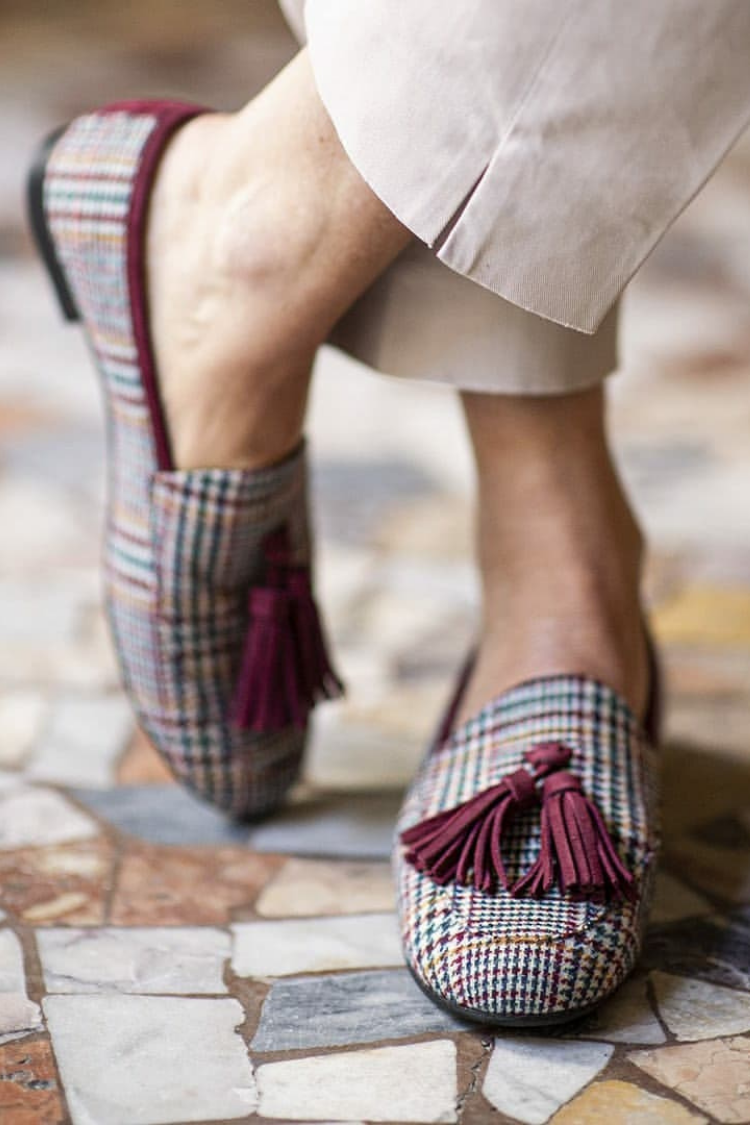 Plaid Textured Tassel Slip-On Loafers [Pre Order]