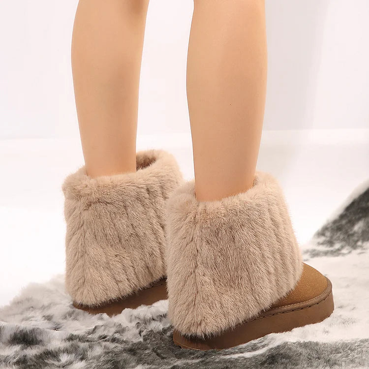 Fluffy Faux Fur Fold Round Toe Pull On Snow Boots