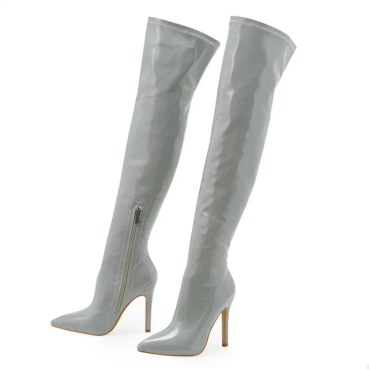 Pointed Toe Zipper Solid Color Stiletto Heel Over The Knee Boots