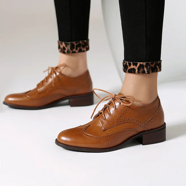 Color Block Lace Up Pointy Toe Casual Brogue Oxfords