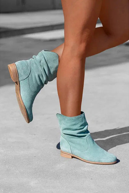 Solid Color Patchwork Round Toe V Cut Slouch Ankle Boots