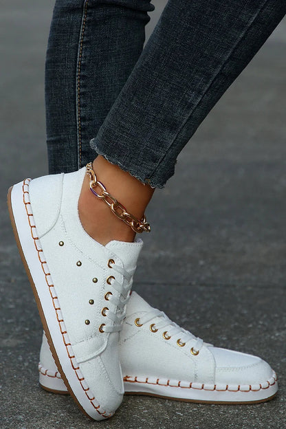 Leopard Print Stitch Detail Round Toe Lace Up Sneakers