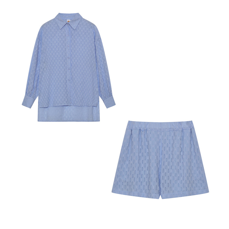 Jacquard Bubble Sleeves Shirt & Shorts Suits