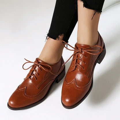 Color Block Lace Up Pointy Toe Casual Brogue Oxfords