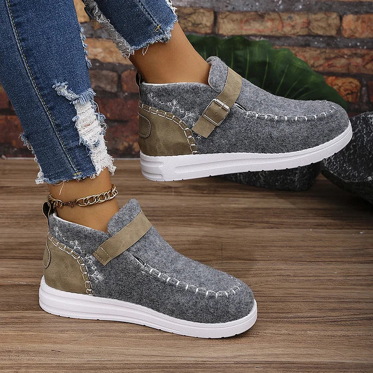 Colorblock Stitch Detail Patchwork Strap Buckle Round Toe Snow Boots