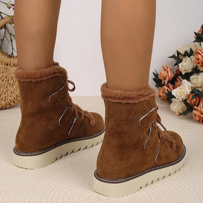 Round Toe Faux Fur Lined Lace Up Casual Snow Boots