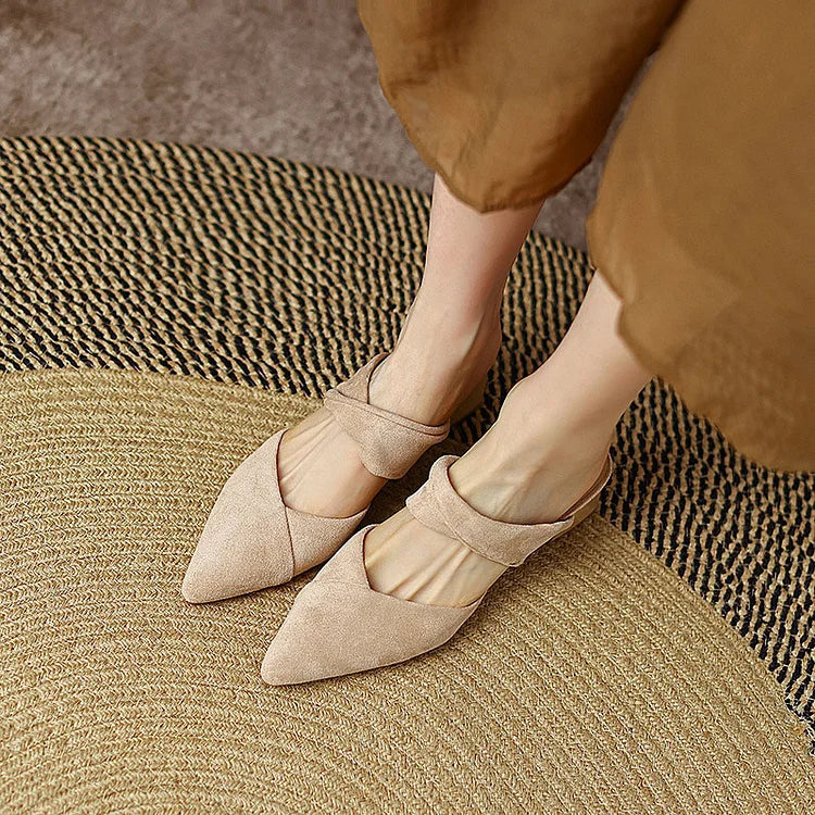 Wrapped Pointy Toe Hollow Out Slippers Chunky Heels