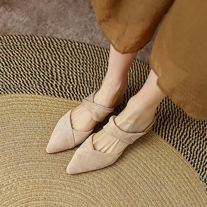 Wrapped Pointy Toe Hollow Out Slippers Chunky Heels