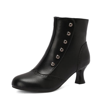 Colorblock Round Toe Metallic Studded Zipper Ankle Boots