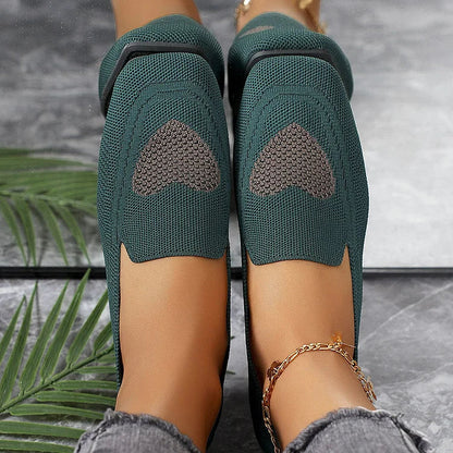 Heart Pattern Print Square Toe Slip On Knit Casual Flats