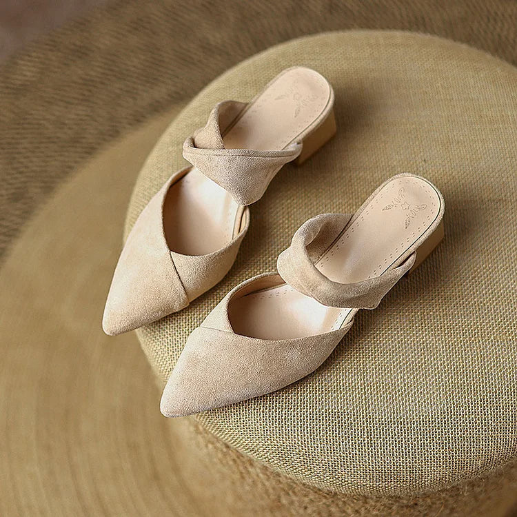 Wrapped Pointy Toe Hollow Out Slippers Chunky Heels