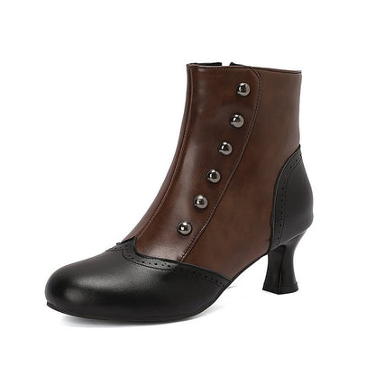 Colorblock Round Toe Metallic Studded Zipper Ankle Boots