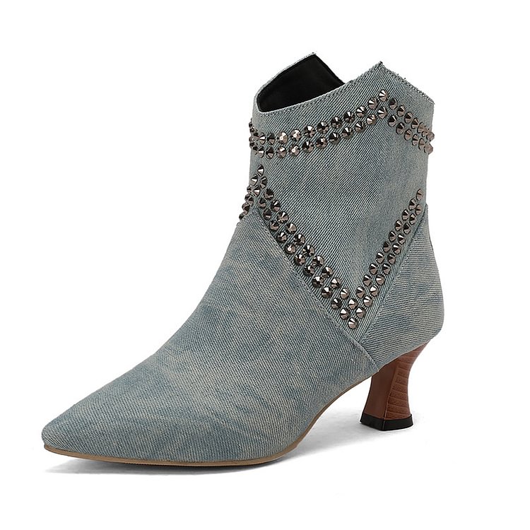 Colorblock Pattern Pointed Toe Rhinestone Decor Ankle Boots