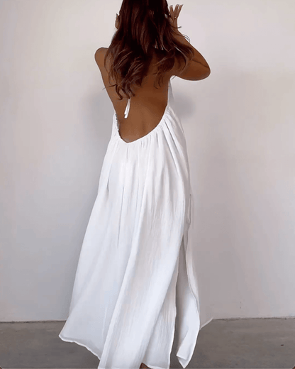 Petite White Halterneck Scoop Back Maxi Dress