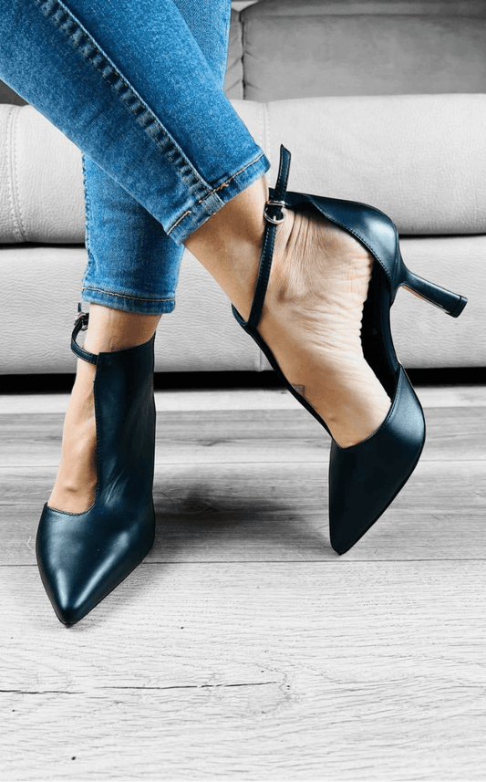 Black Cutout Ankle Strap Leather Stiletto Boots [Pre Order]