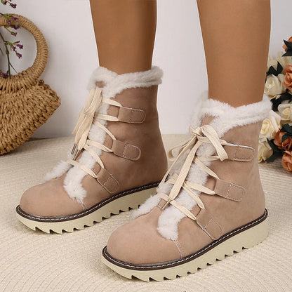 Round Toe Faux Fur Lined Lace Up Casual Snow Boots