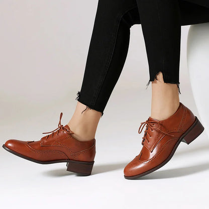 Color Block Lace Up Pointy Toe Casual Brogue Oxfords