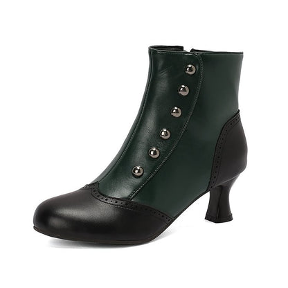 Colorblock Round Toe Metallic Studded Zipper Ankle Boots