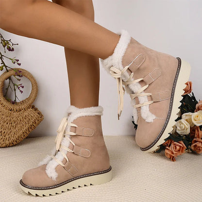 Round Toe Faux Fur Lined Lace Up Casual Snow Boots