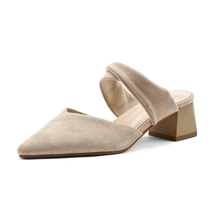 Wrapped Pointy Toe Hollow Out Slippers Chunky Heels