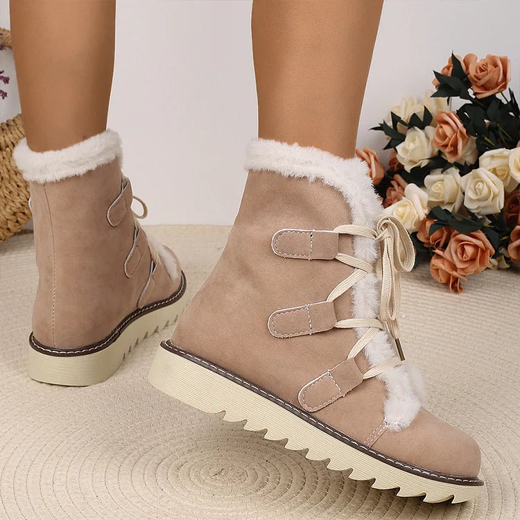 Round Toe Faux Fur Lined Lace Up Casual Snow Boots