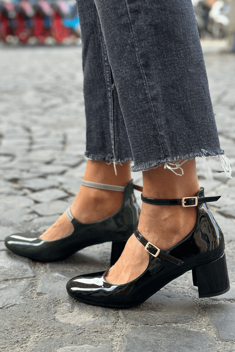 Double Strap Buckle Block Heels