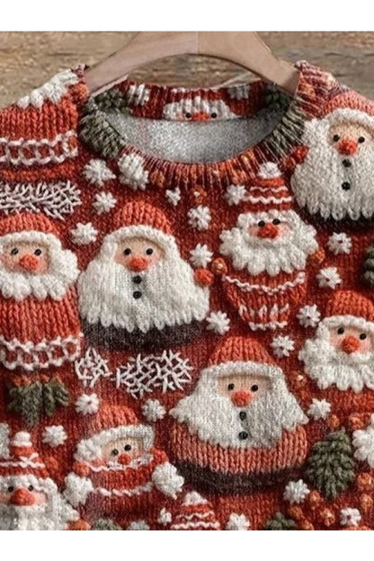 Felpa girocollo casual larga glitterata di Babbo Natale 