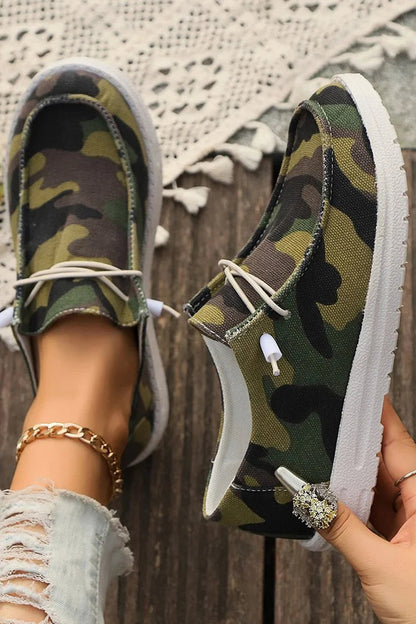 Canvas Round Toe Camouflage Print Casual Lace Up Sneakers