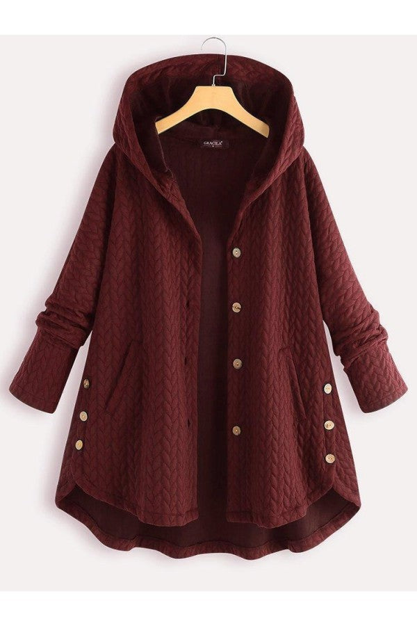 Solid Color Hooded Buttons Long Sleeves Warm Coat