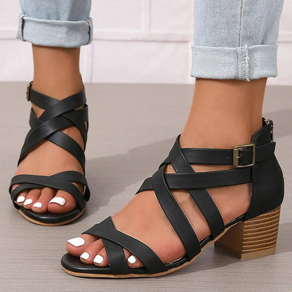 Multi Cross Straps Back Zipper Casual High Heel Sandals