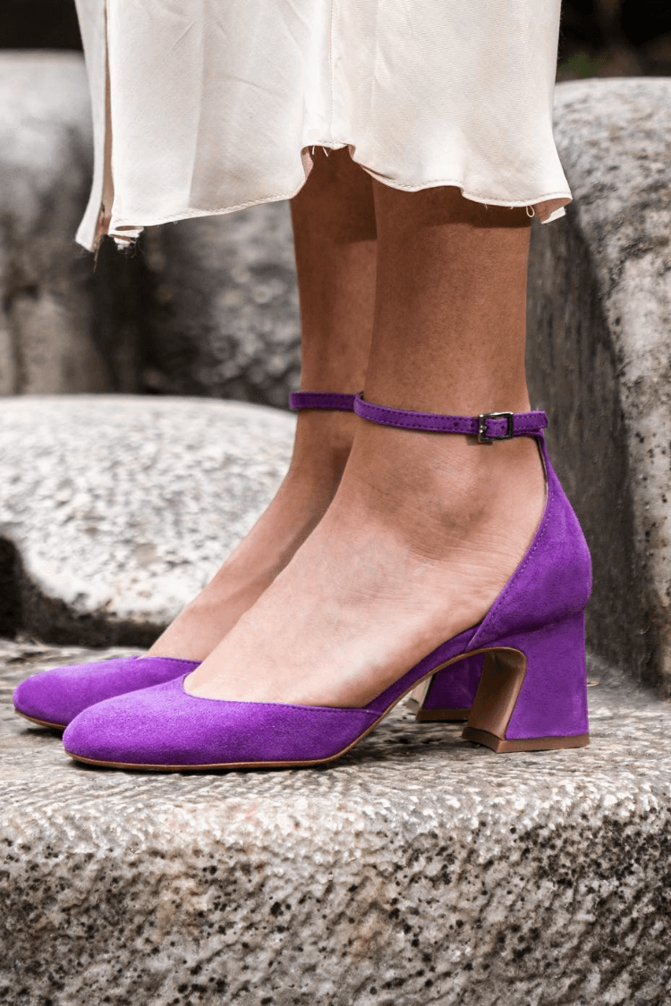 Velvet Lavender Block Ankle Strap Heels [Pre Order]