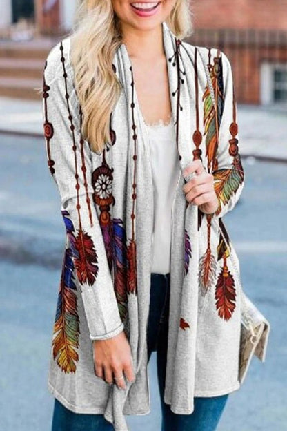 Abstract Print Long Sleeves Casual Cardigan