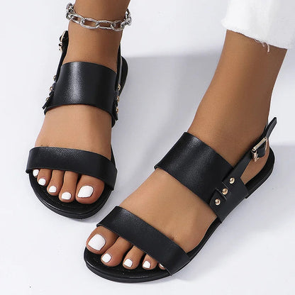 Studded Slingback Strap Buckle Solid Color Casual Sandals