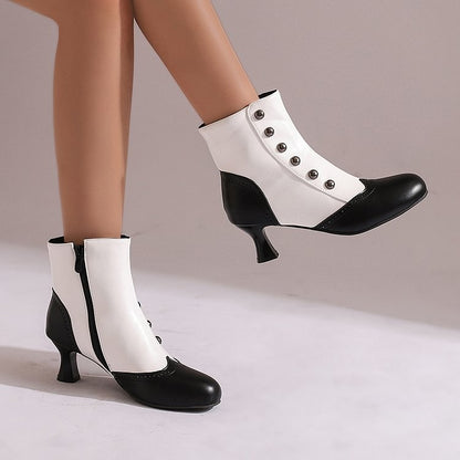 Colorblock Round Toe Metallic Studded Zipper Ankle Boots