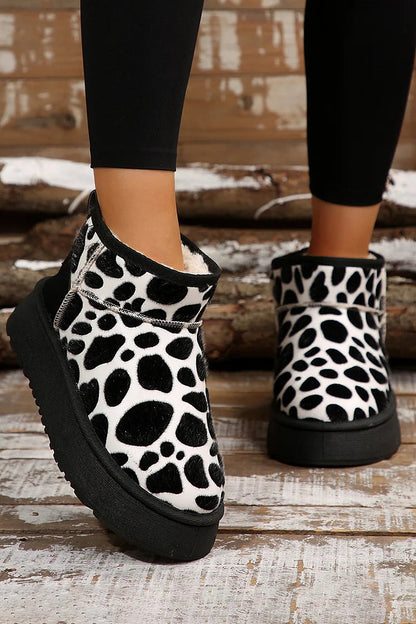 Colorblock Dot Pattern Fleece Lined Round Toe Snow Boots