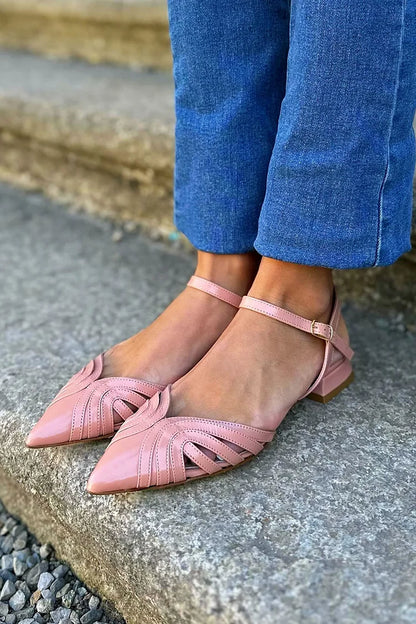 Pointed Toe Hollow Out Solid Color Elegant Pink Flats [Pre Order]