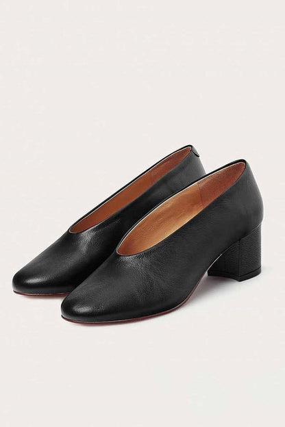 Solid Color Round Toe Elegant Black Chunky Heels [Pre Order]