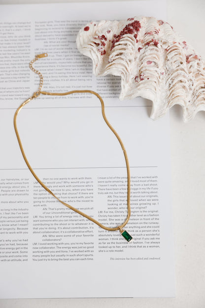 18k Gold Plated Looking Glass Necklace Green