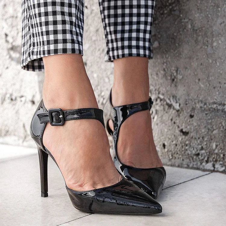 Asymmetric Cutout Pointed Toe Black Stiletto Heels [Pre Order]