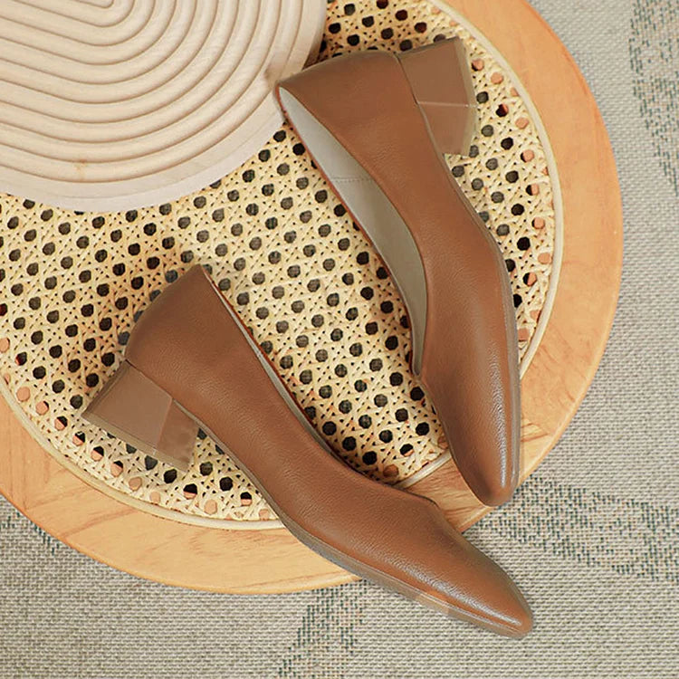 Elegant Square Toe Solid Color Slip On Chunky Heels